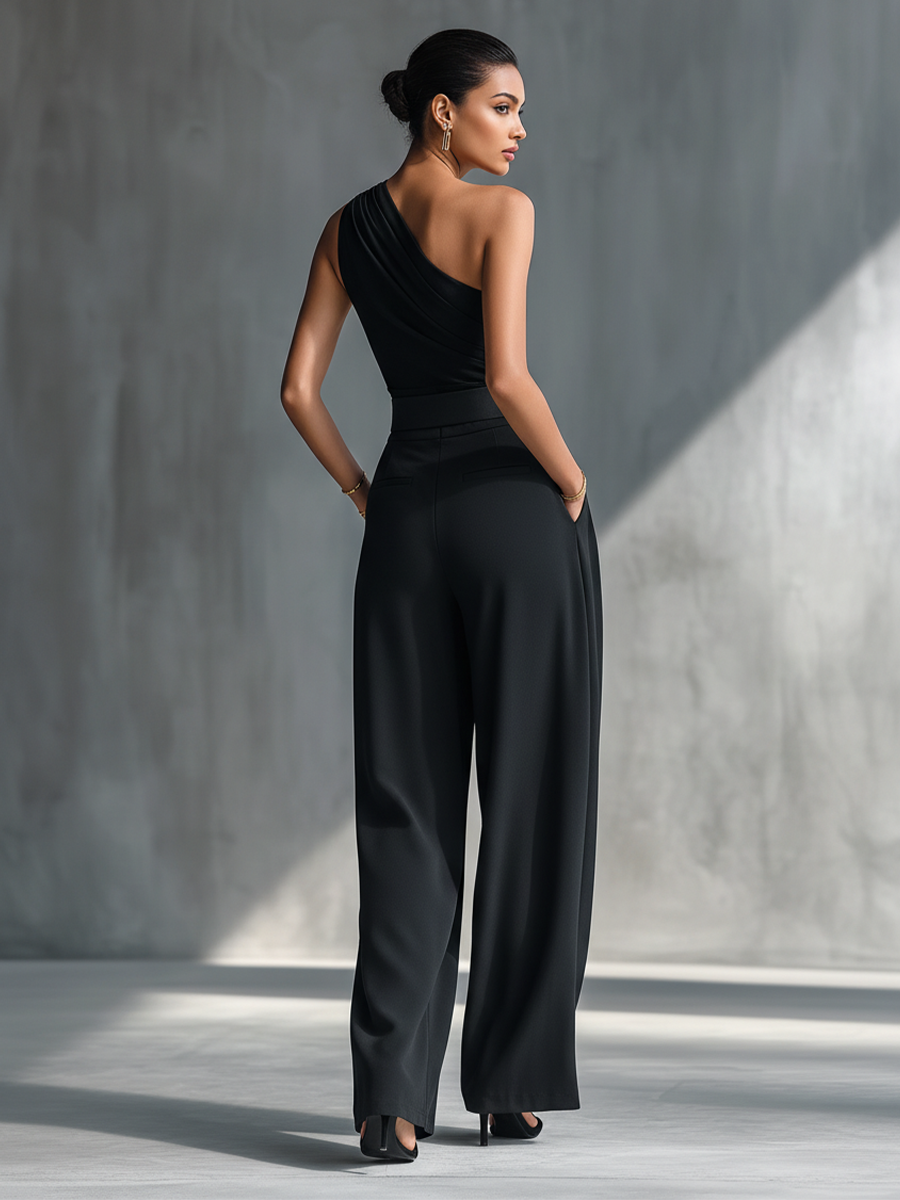 Clara — Completo due pezzi in maglia con pantaloni a gamba larga nero