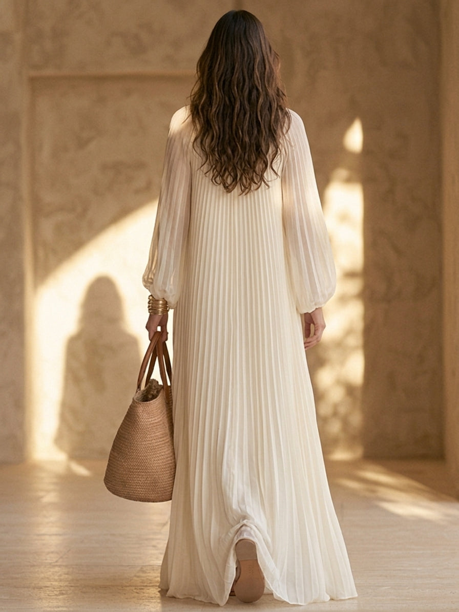 Lavinia Maria — Abito lungo in chiffon con girocollo bianco