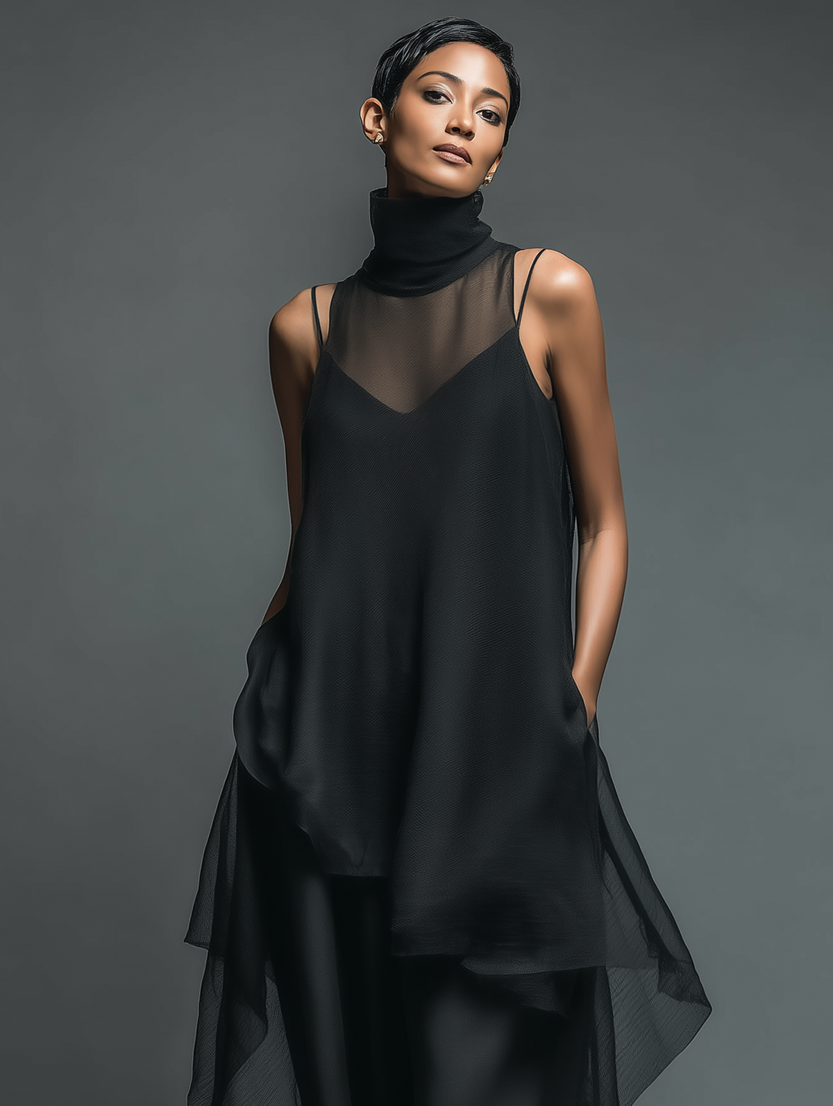 Camelia — Abito lungo in chiffon con girocollo