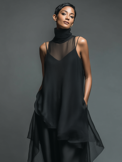 Camelia — Abito lungo in chiffon con girocollo