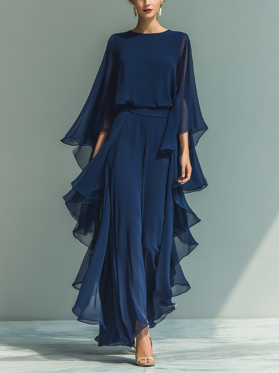 Ottavia — Completo due pezzi in chiffon con pantaloni dritti
