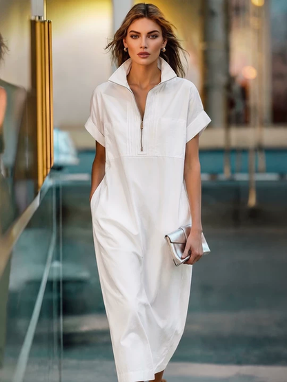 Andreina — Abito camicia in cotone con mezza zip
