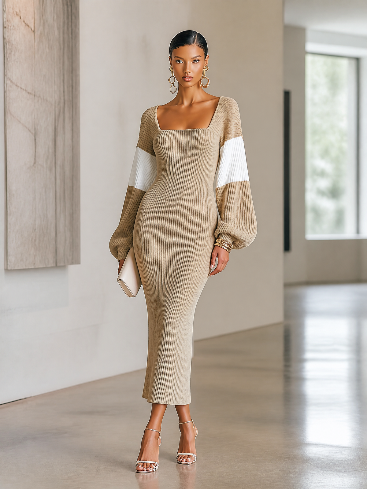 Isidora — Abito in maglia in maglia a coste color block