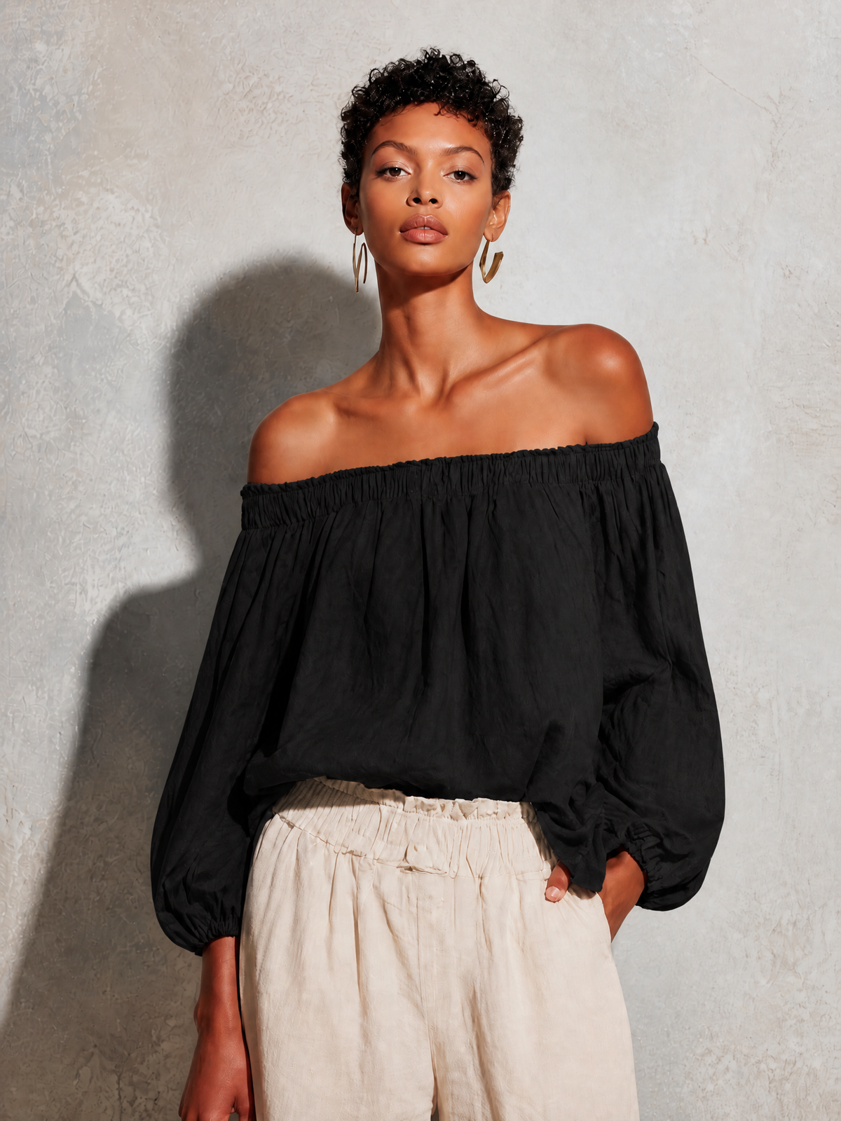Delfina — Top in cotone e lino con spalle scoperte