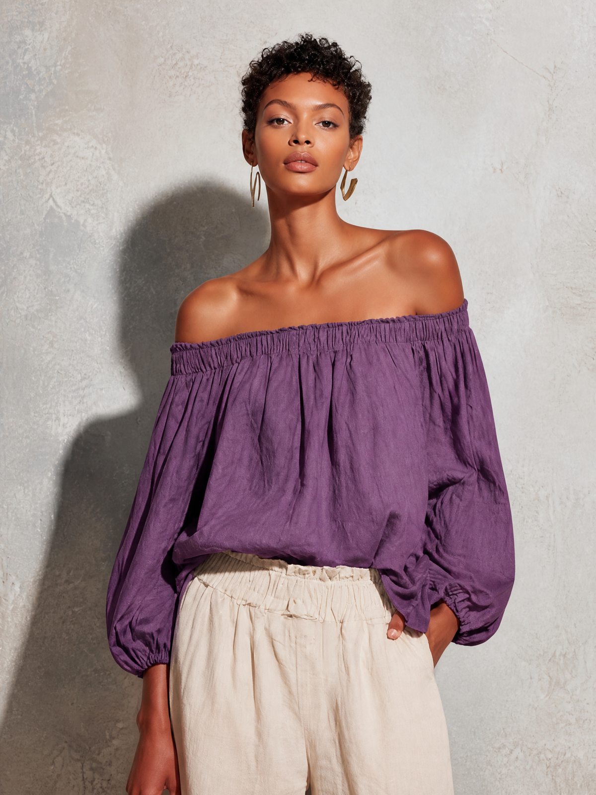 Delfina — Top in cotone e lino con spalle scoperte