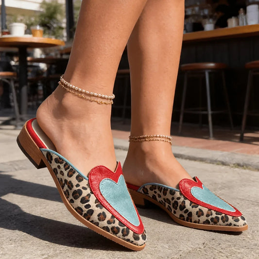Perla — Mules aperti sul tallone con stampa leopardo