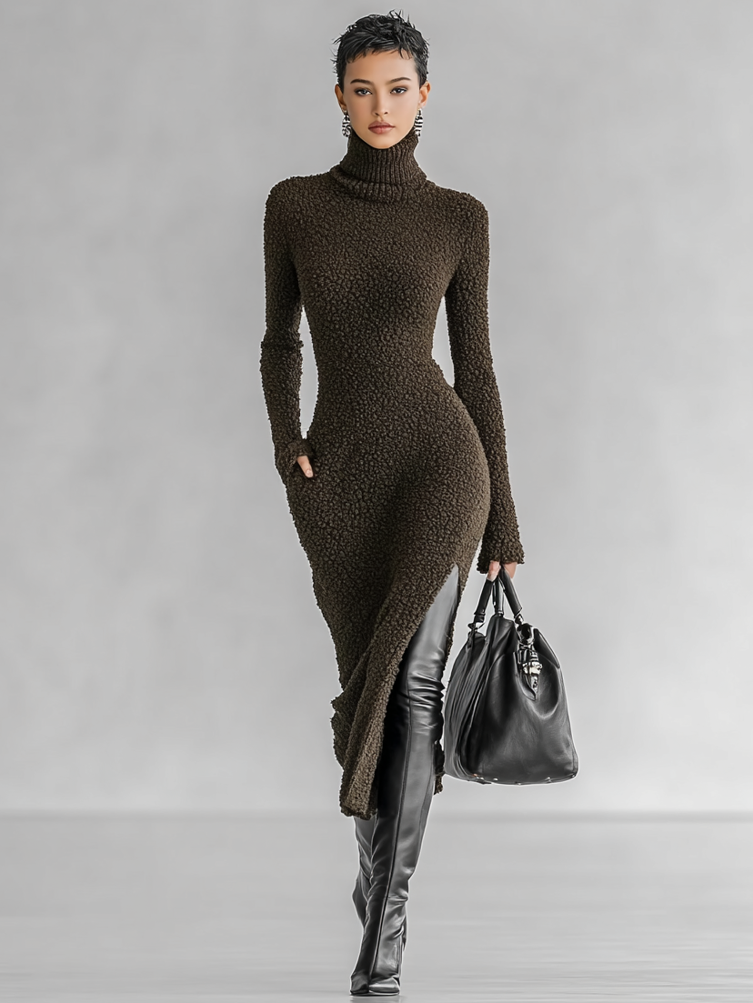 Floriana — Abito midi in maglia con collo alto