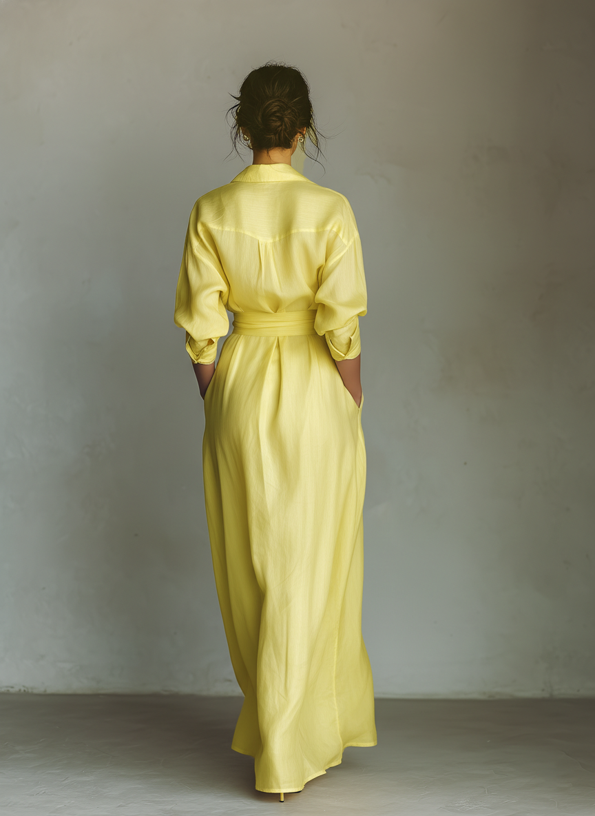 Stefanella — Abito camicia in cotone e lino con scollo a V