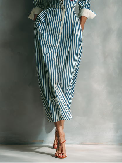 Rosina — Abito camicia in cotone a righe blu e bianco