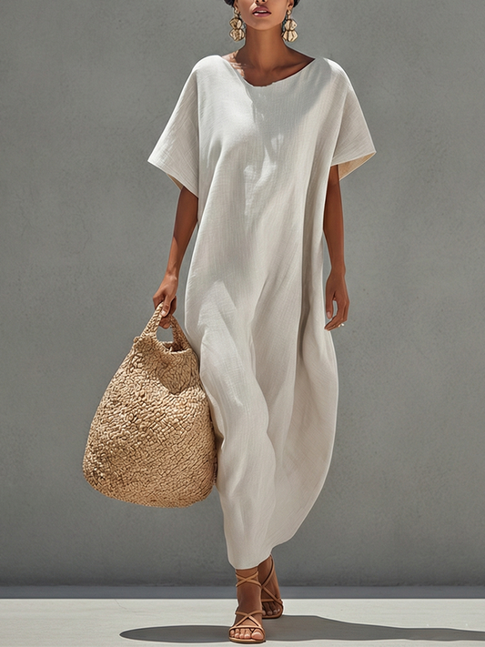 Cleofe — Abito in lino con girocollo bianco