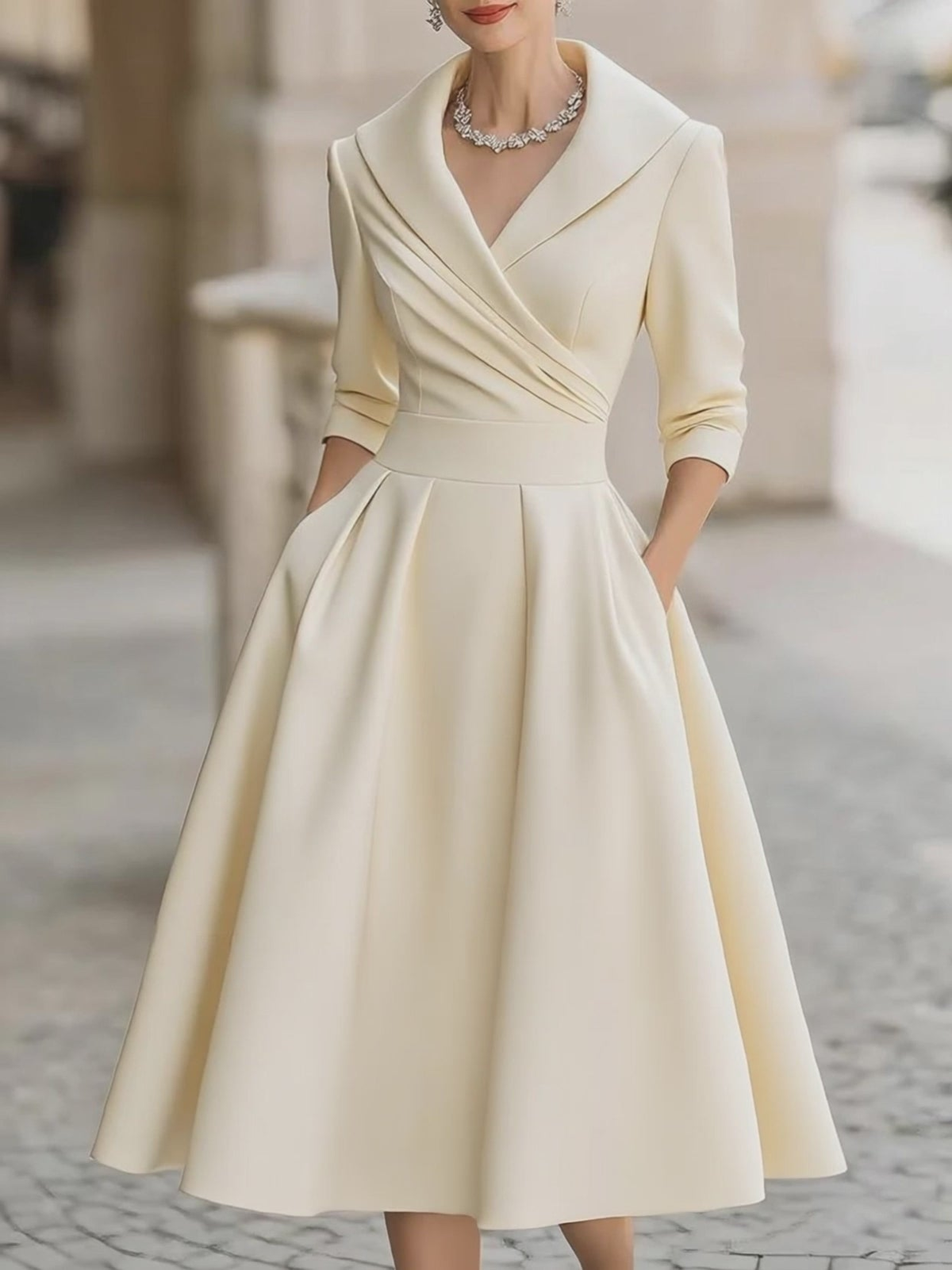 Monica — Abito midi in raso con scollo a V