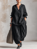 Ortensia — Completo in cotone e lino con top henley e pantaloni harem