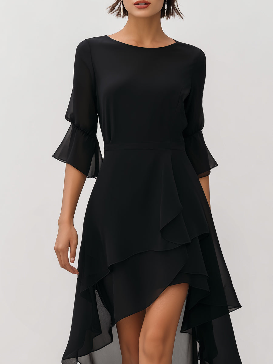 Alda — Abito midi in chiffon con maniche svasate