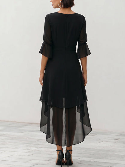 Alda — Abito midi in chiffon con maniche svasate