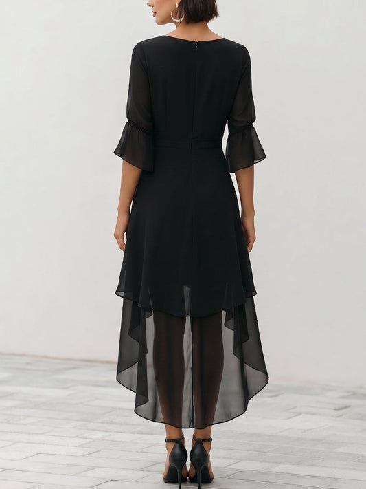 Alda — Abito midi in chiffon con maniche svasate