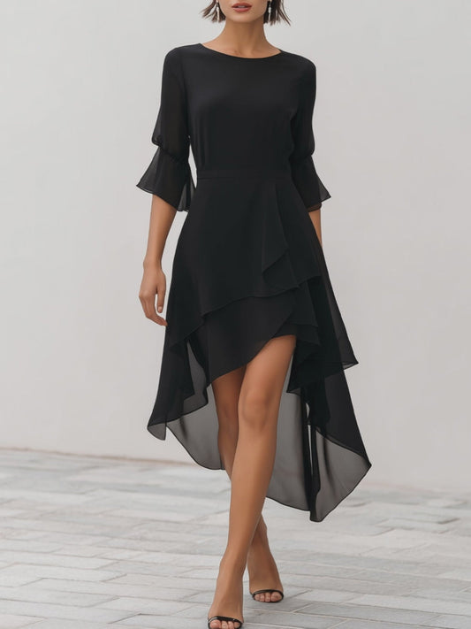 Alda — Abito midi in chiffon con maniche svasate