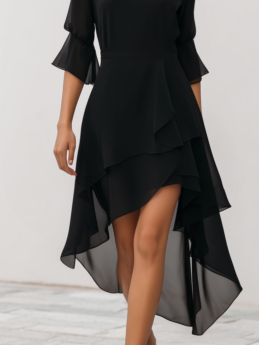 Alda — Abito midi in chiffon con maniche svasate