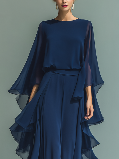 Ottavia — Completo due pezzi in chiffon con pantaloni dritti