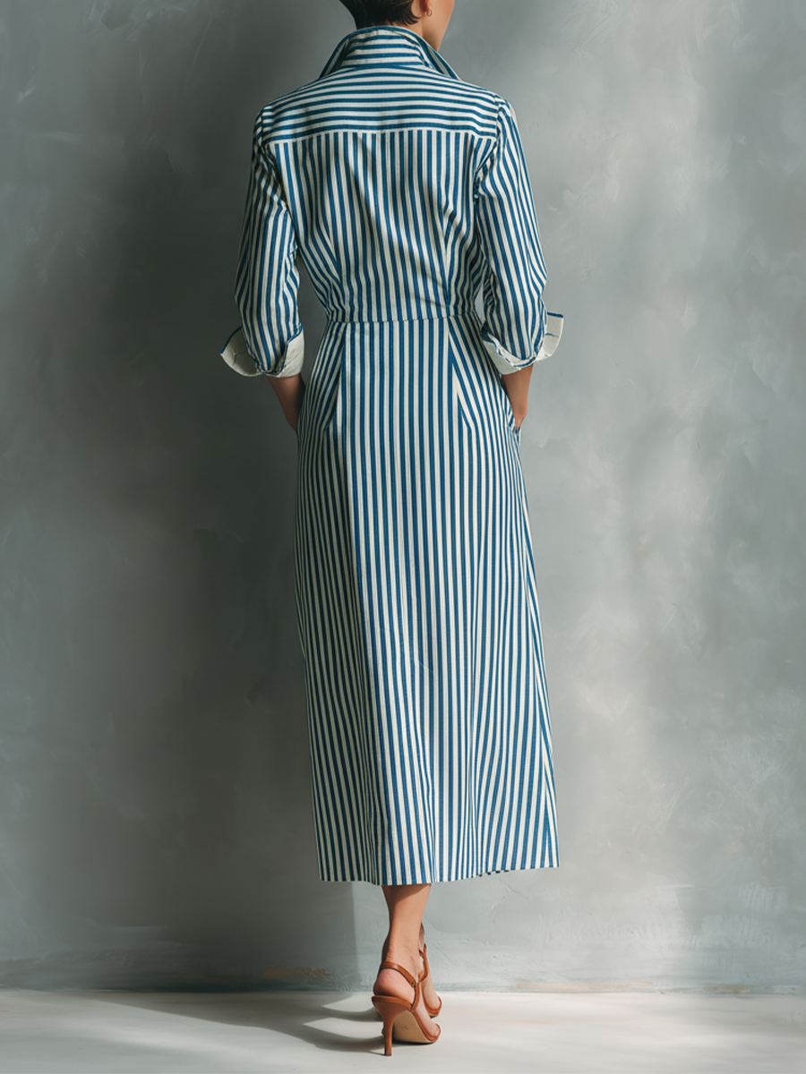 Rosina — Abito camicia in cotone a righe blu e bianco