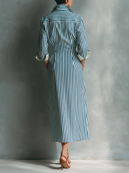 Rosina — Abito camicia in cotone a righe blu e bianco