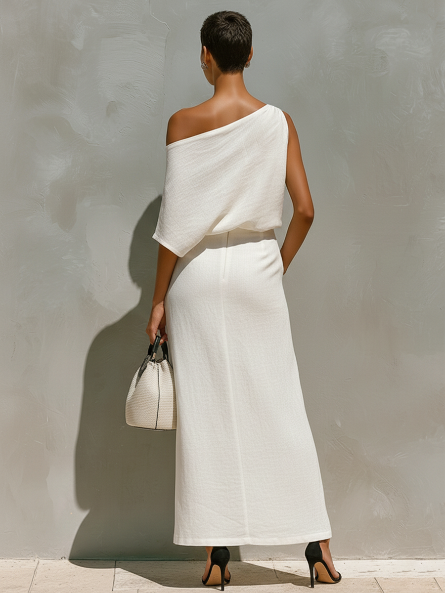 Dafne — Completo due pezzi in lino con gonna bianco