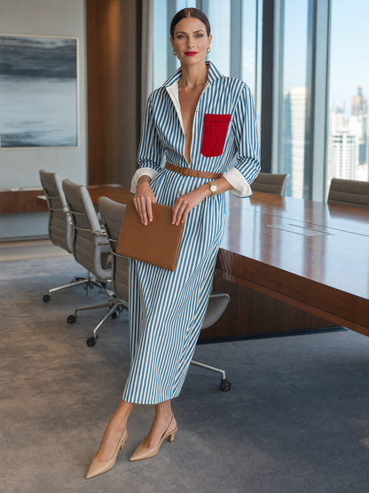 Rosina — Abito camicia in cotone a righe blu e bianco