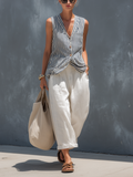 Elisa — Completo due pezzi in cotone e lino a righe righe