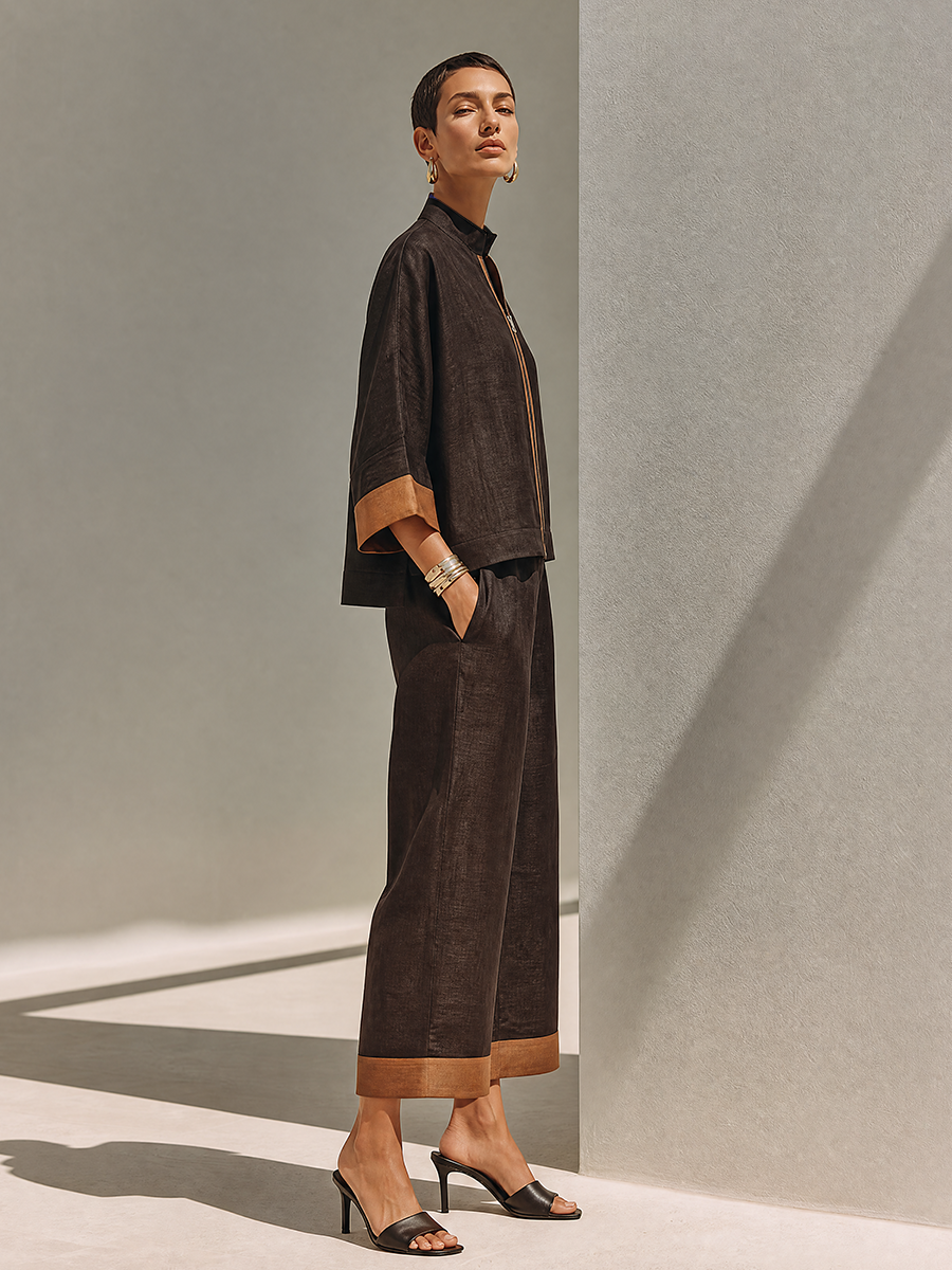 Ester — Completo due pezzi in lino con pantaloni cropped