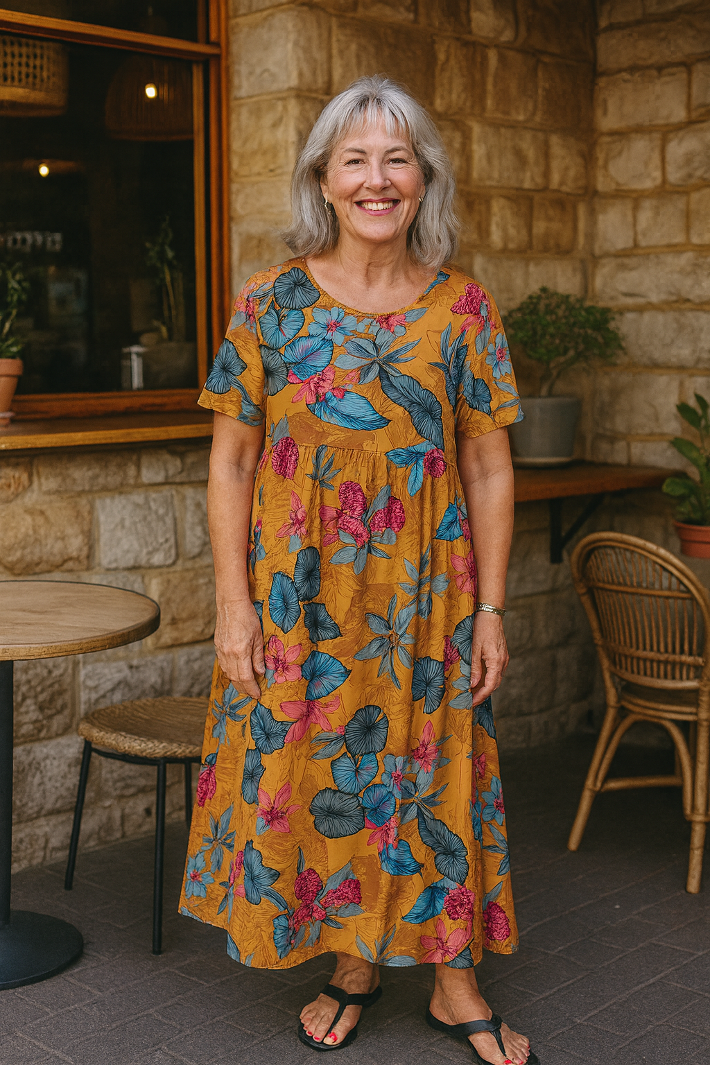 Livia — Abito midi a fiori con manica a farfalla
