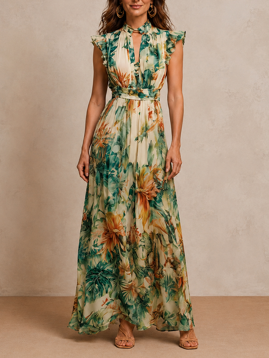 Grazia — Abito con stampa tropicale dipinta