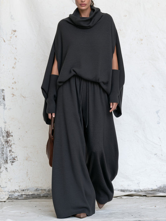 Lucilla — Completo con poncho e pantaloni a gamba larga