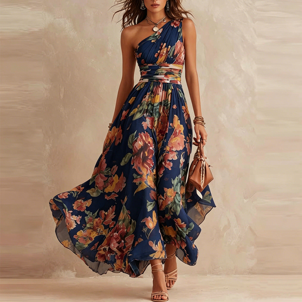 Maria — Abito lungo monospalla a fiori