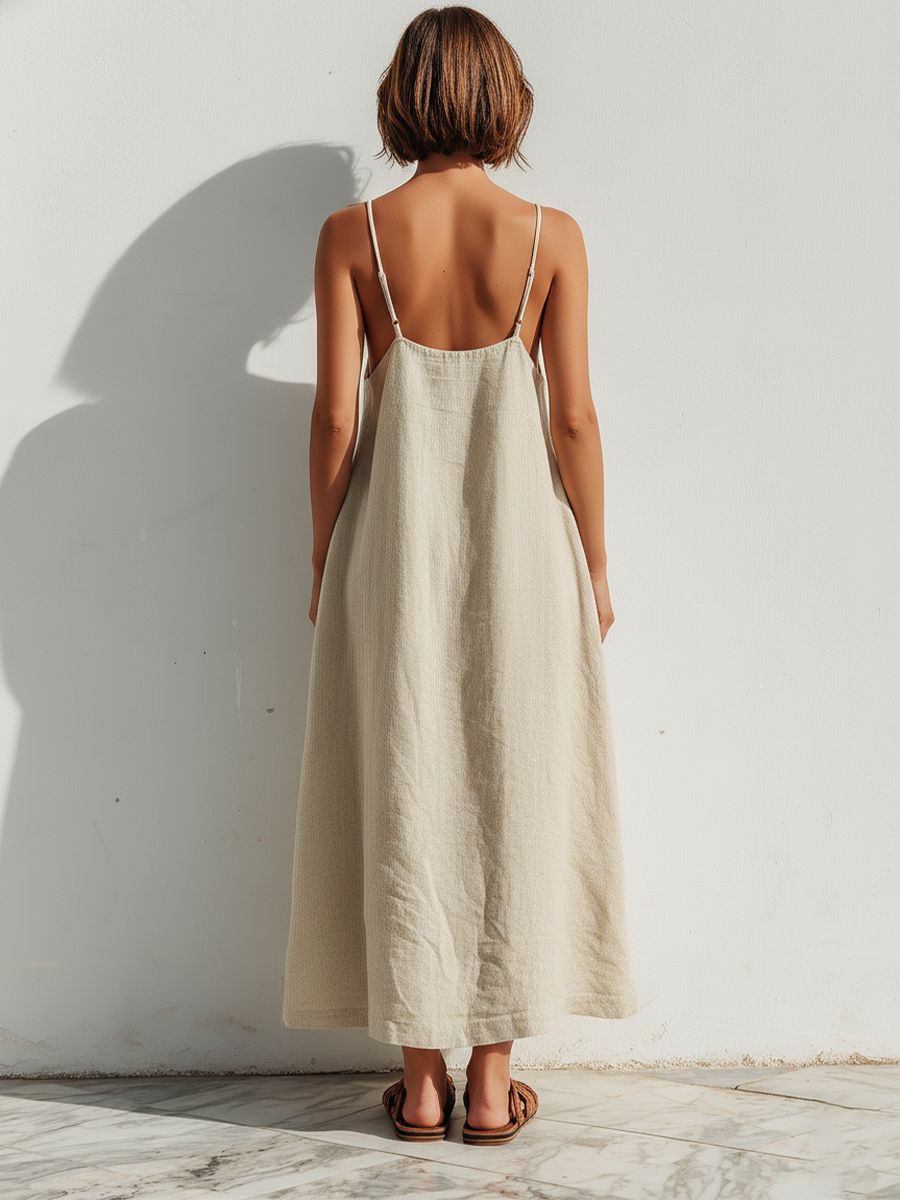 Grazia Maria — Abito in lino con scollo quadrato beige