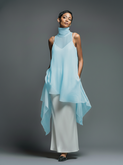 Camelia — Abito lungo in chiffon con girocollo