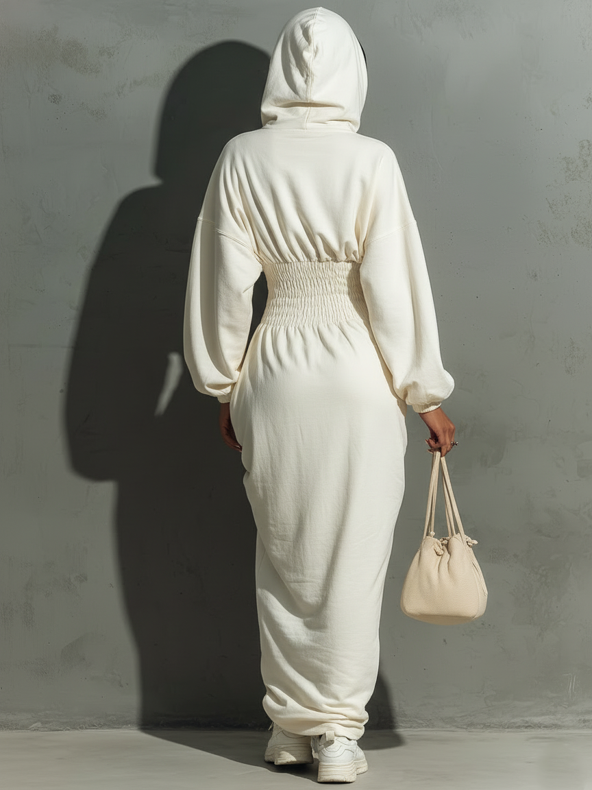 Ginevra Maria — Abito lungo in felpa di cotone a manica lunga bianco avorio