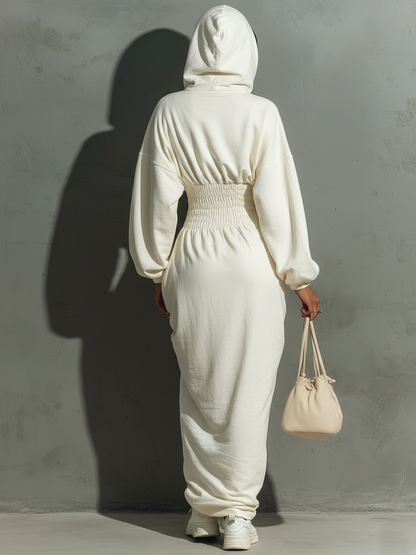 Ginevra Maria — Abito lungo in felpa di cotone a manica lunga bianco avorio