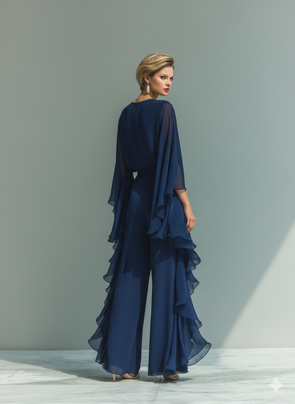 Carla — Completo due pezzi in chiffon con pantaloni dritti