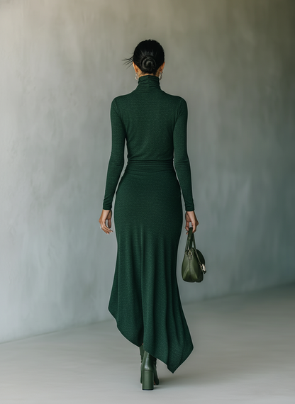 Fulvia Maria — Abito midi in maglia con collo alto verde scuro