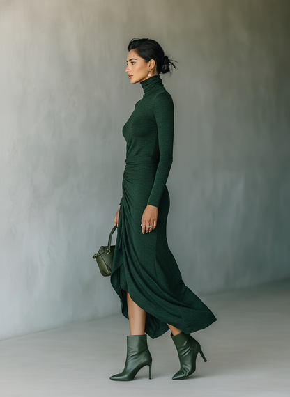 Fulvia Maria — Abito midi in maglia con collo alto verde scuro