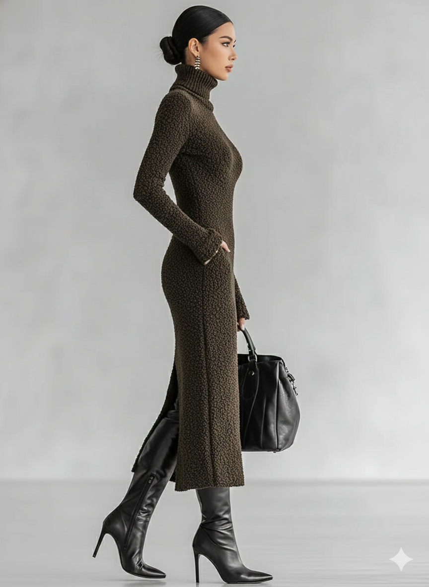 Floriana — Abito midi in maglia con collo alto