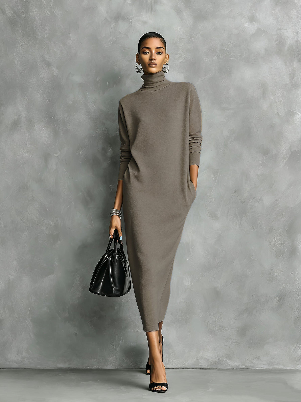 Laura — Abito midi in maglia con collo alto