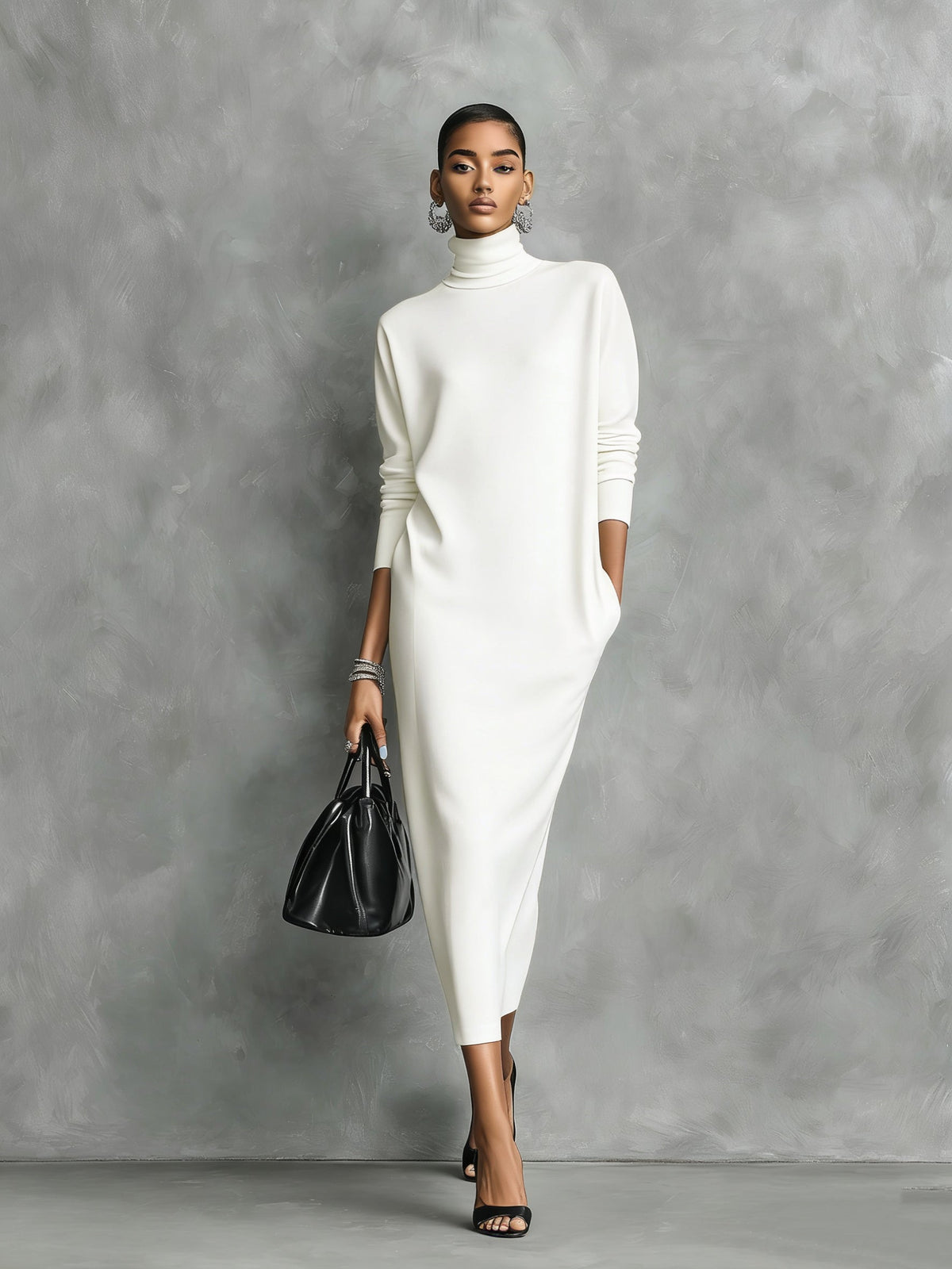 Laura — Abito midi in maglia con collo alto