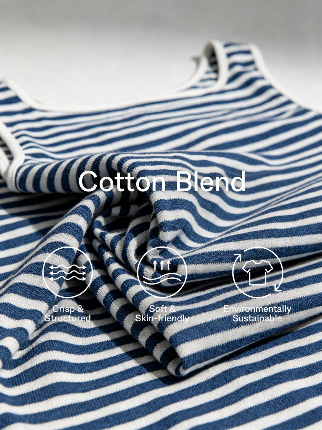 Assunta — Completo due pezzi in cotone a righe blu navy e bianco