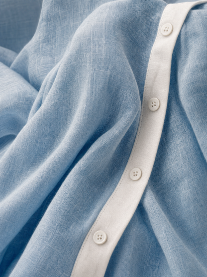 Lara — Abito lungo in lino con collo a camicia