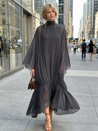 Simonetta — Abito lungo in chiffon con collo alto