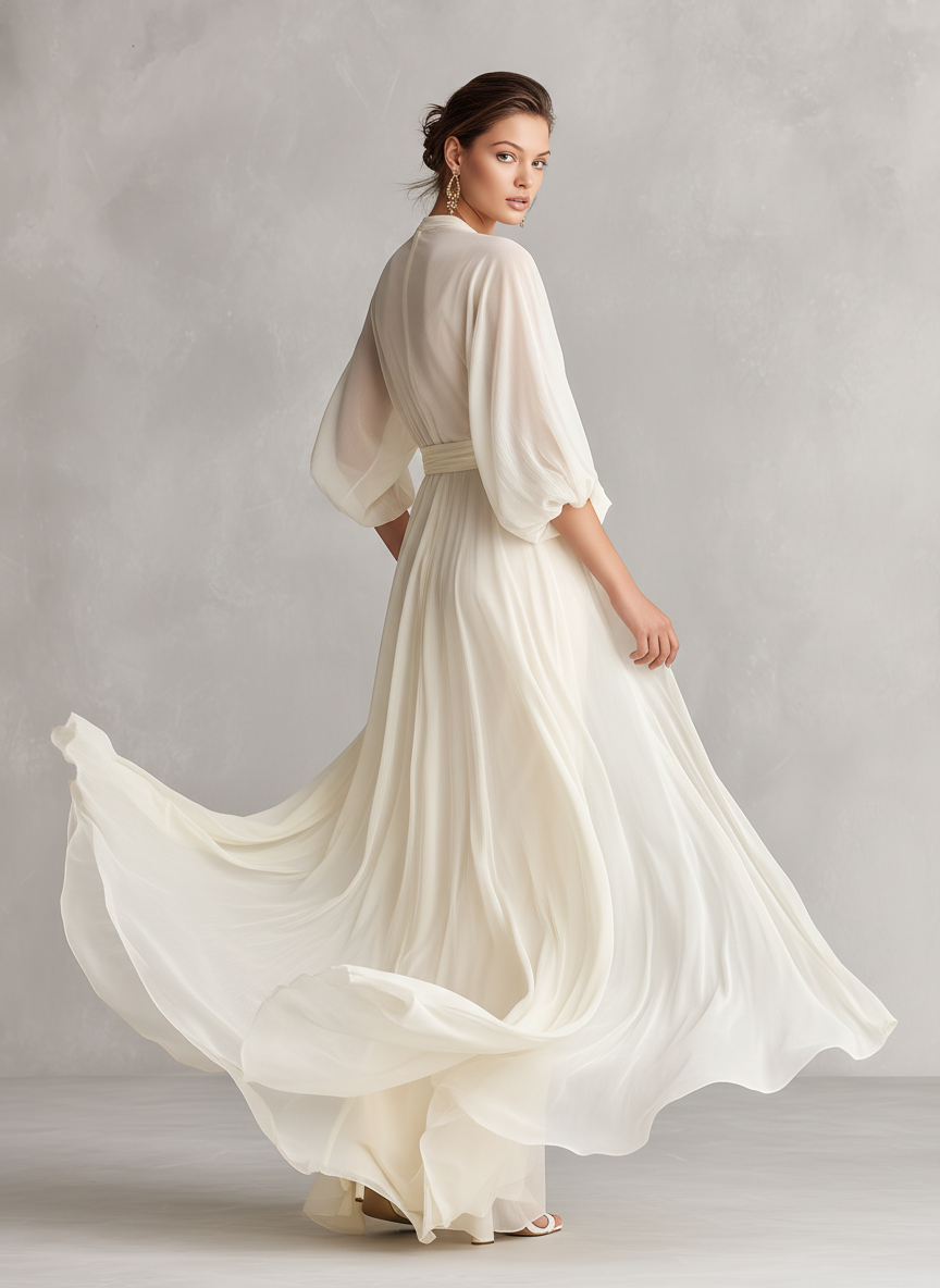 Castora — Abito in chiffon a manica a sbuffo