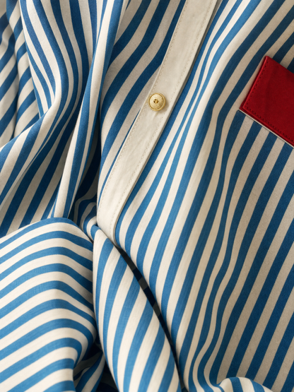 Rosina — Abito camicia in cotone a righe blu e bianco