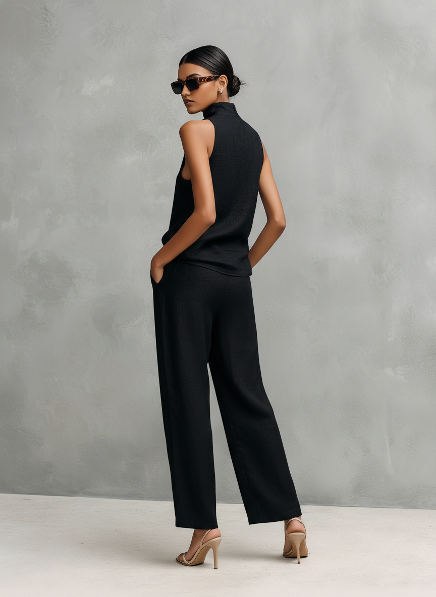 Adriana — Completo due pezzi in cotone e lino con pantaloni