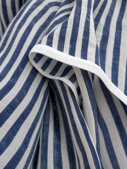 Chiara — Completo due pezzi in lino con pantaloni blu