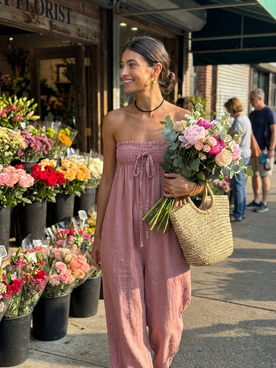 Deborah — Tuta intera in lino senza maniche